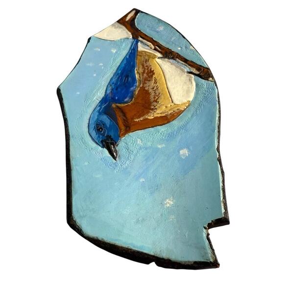 Eastern Bluebird Hand Painted Leather 3D Embossed Art Signed Folk Art Primitive - Picture 12 of 12